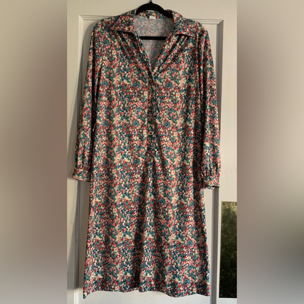 Vintage Shirt House Dress Floral Sze 12 Granny Grannycore Collar Points 70s**